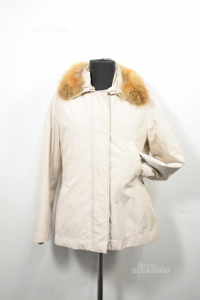 Jacket Woman Victory Color Beige With Fox Fur Size M