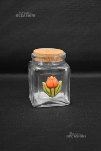 Object Jar Thun With Cap Cork,tulip (base 9x9 Cm)