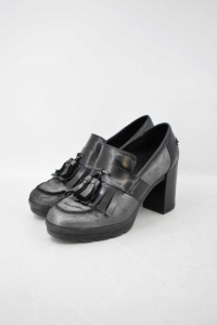 Shoes Woman Geoxsize 38.5 Black Grey True Leather,heel 9 Cm