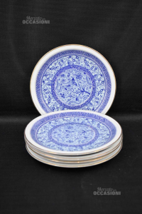 Plates Type Limoges 5 Pieces Fantasy Light Blue Blue 19 Cm