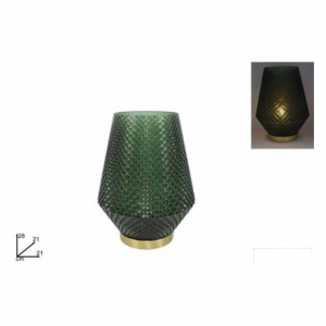 Due Esse Lampada 28 Cm Con Luce In Vetro Verde Base Oro Natalizia