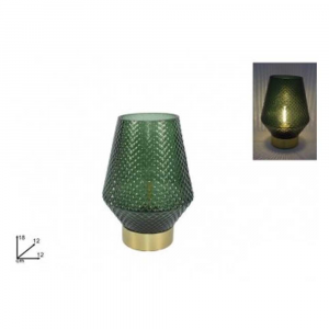 Due Esse Lampada 18 Cm Con Luce In Vetro Verde Base Oro Natalizia
