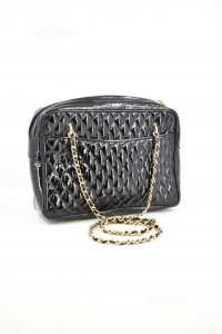 Bag Woman Carlo Of Mount Quilted In Patent Leather Black With Chains Gold Plated 30x20x8 Cm