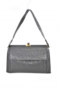Bag Woman Vintage Genuine Leather Of Ostrich Black 26x16x7 Cm