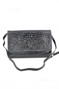 Bag Woman In Real Crocodile Skin Black Paint 35x22x6 Cm With Shoulderstrap