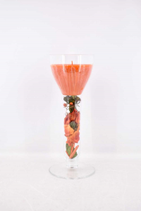 Vase With Candle And Flowers Orange 35 Cm