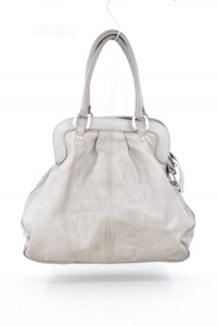 Bag Woman In Real Leather Grey With Shoulder Strap