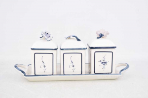 Plate + Tris Of Jars Villeroy & Boch Vieuxluxembourg Charm White And Blue
