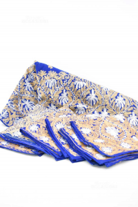 Tablecloth Blue Embroidered With 12 Napkins Fit 160x250 Cm