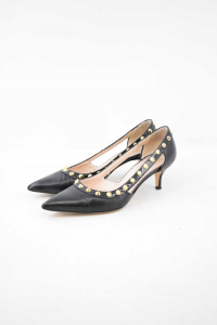 Pointed-toe Pump Woman Manzoni Black Studded In True Leather Size 36.5