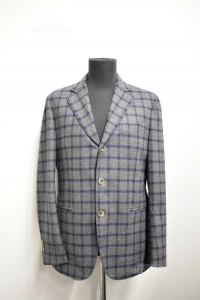 Jacket Man Filomarino Naples Size.50 Grigo Blue 100% Wool