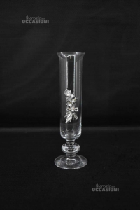 Vase Glass Flower Stand With Decoration Silver 26 Cm