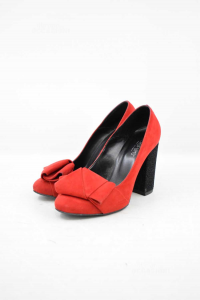 Pointed-toe Pump Woman Nerofumo Size 38 Red With Bow,heel 10 Cm
