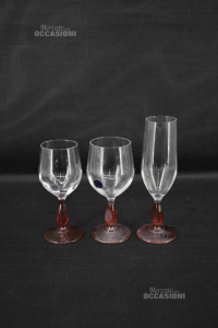 Set Glasses Wine,water,sparkling Wine 10 / 12 People In Crystal With Base Pink 34 Pieces