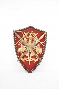 Coat Of Arms Decorative With 2 Spade Crossed,plastic On Base Velvet Red 30x22 Cm