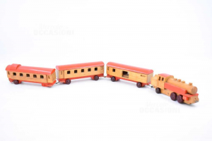 Train Vintage Collectible Wood Composto From 4 Pieces,length Total 60 Cm