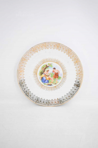 Plate Decorative Ceramic Bavaria White Golden Three Figures 25 Cm