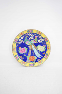 Plate Decorative Ceramic Style Oriental Blue Yellow With Pavoni 24 Cm