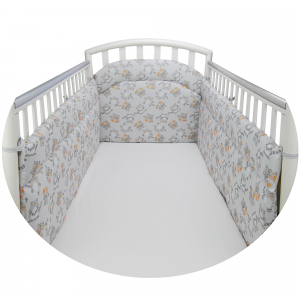 Paracolpi Lettino Neonato Lati Lunghi Prodotto Certificato - Made in Italy - Lati Lunghi Gattino Grigio