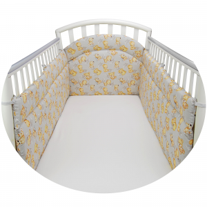  Paracolpi Lettino Neonato Lati Lunghi Prodotto Certificato - Made in Italy - Lati Lunghi Orsetto Marinaio Grigio
