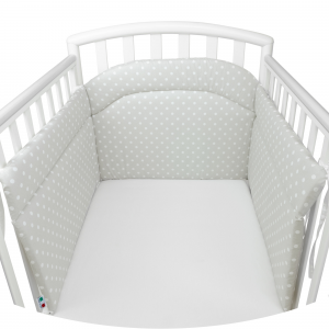 Paracolpi Lettino Neonato Culla Prodotto Certificato - Made In Italy - Lati Corti Pois Grigio Chiaro