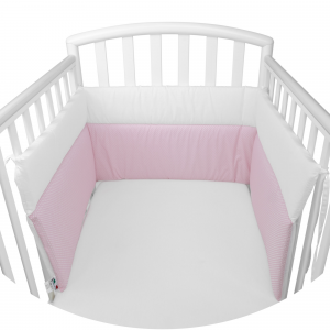 Morbido Paracolpi Lettino Neonato e Bambino Lavabile Protezione Avvolgente Imbottitura Spessore 4 Cm Tessuto Cotone Certificato - Made In Italy -  Lineare Pois Rosa