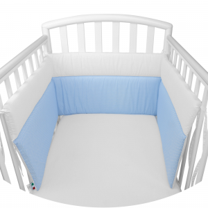Paracolpi Lettino Neonato Culla Prodotto Certificato - Made In Italy - Lati Corti Lineare Pois Azzurro