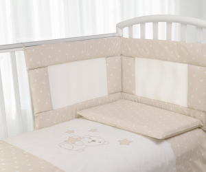  Set Paracolpi Lettino Ad Alta Traspirabilità Con Piumino Copripiumino Sfoderabile e Federa 100% Cotone - Little Star Beige