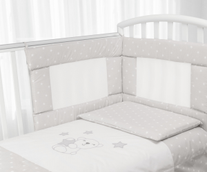 Set Paracolpi Lettino Ad Alta Traspirabilità Con Piumino Copripiumino Sfoderabile e Federa 100% Cotone - Little Star Grigio