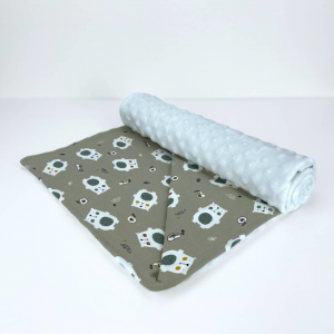 Coperta Carrozzina Double Face in Jersey e Minky - Fantasia Orso Beige