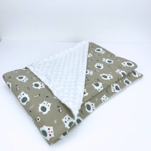 Coperta Lettino Double Face in Jersey e Minky - Fantasia Orso Beige