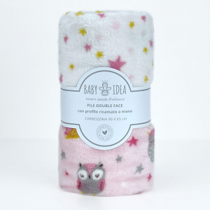 Coperta in Pile per Culla e Carrozzina - Gufetto Rosa