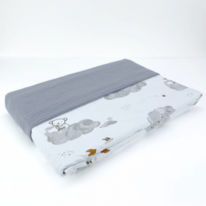 Coperta Lettino Double Face in Mussola e Jersey di Cotone- Fantasia Koala Grigio