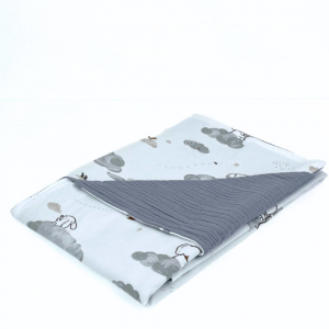 Coperta Carrozzina Double Face in Mussola e Jersey di Cotone- Fantasia Koala Grigio