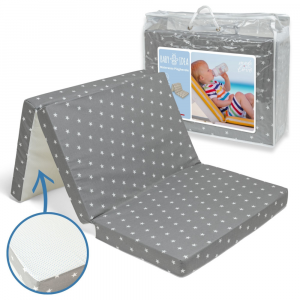 Materasso Lettino da Campeggio - Tappeto Gioco con fondo antiscivolo 120x60x6 cm - Stelle Grigio